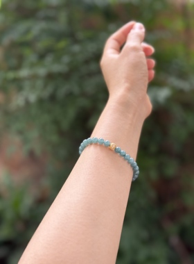 蓝翡翠冰蓝水散珠子和田玉男女手串圆形佩珠配饰手链转运珠古风