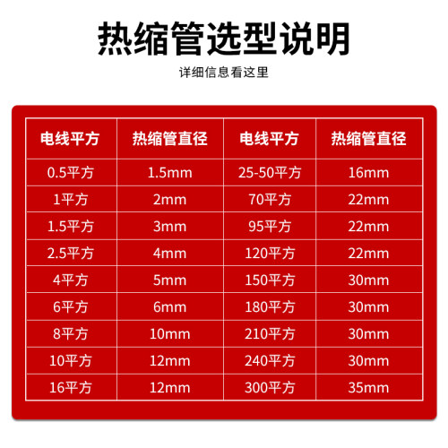 宇行热缩管绝缘套管  收缩套管1/2/3/4/5~180mm红绿黄蓝黑白透明 - 图2