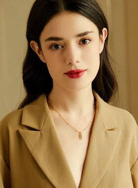 925纯银项链镀金蛇骨链女金砖吊坠小众设计感百搭ins批发饰品青岛