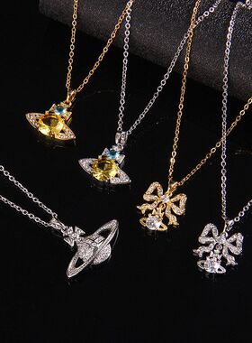 欧美热卖速卖通土星项链女镶锆石小众设计高级感百搭吊坠饰品批发