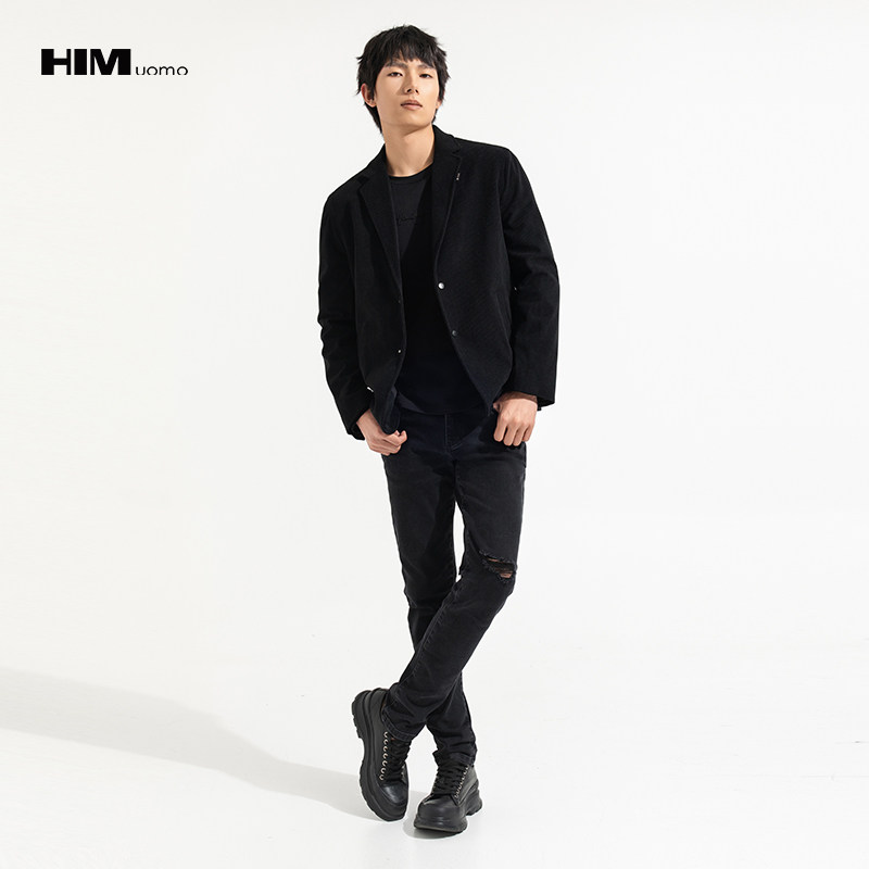 HIM汉崇 舒适灯芯绒休闲西服立体条绒纹理高级感西装 2025秋季,淘宝优惠券,粉丝福利购,淘宝优惠卷