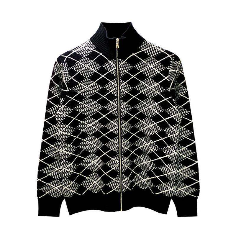 Mostarsea~覆古轻奢风修身针织衫男秋冬高端撞色半高拉炼菱格毛衣,淘宝优惠券,粉丝福利购,淘宝优惠卷