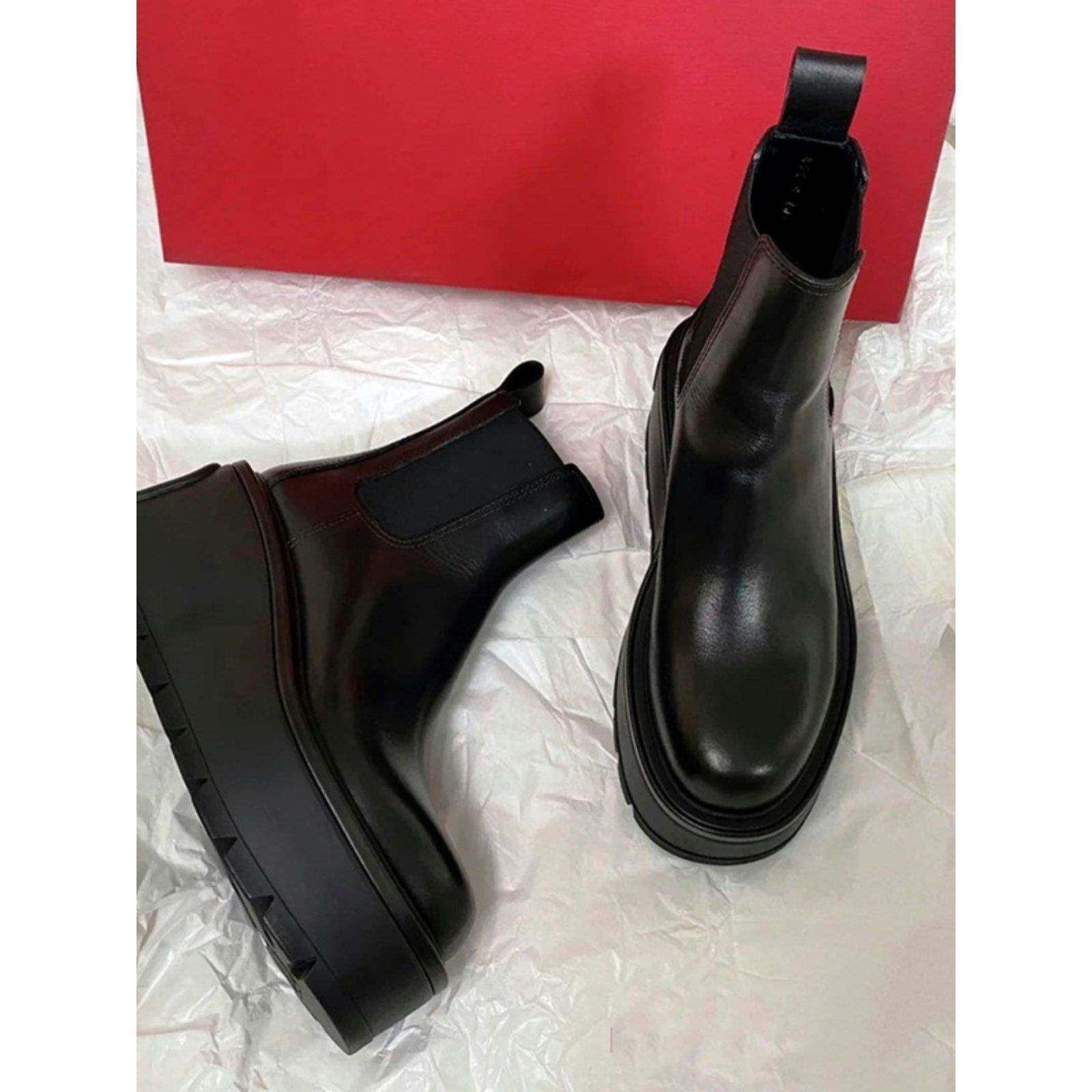 香港真皮短靴女春秋加绒超厚底切尔西靴黑色弹力套筒松糕短筒靴子,淘宝优惠券,粉丝福利购,淘宝优惠卷