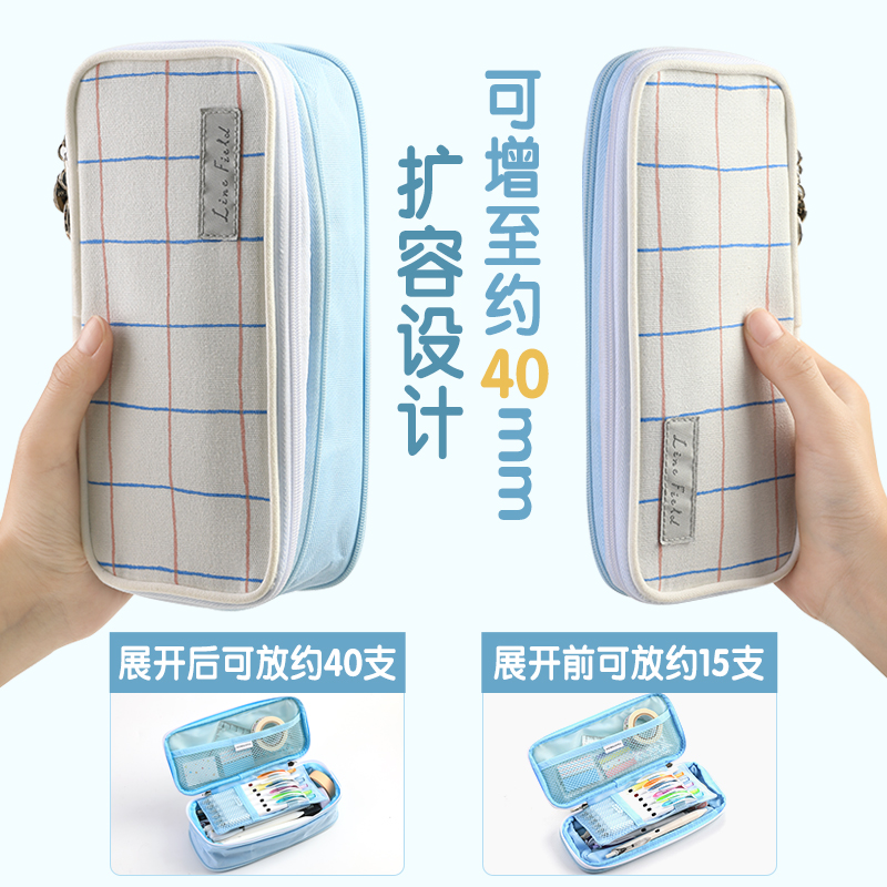 日本KOKUYO国誉笔袋可扩展开多层文具盒双拉链大容量学生双层笔袋 - 图0