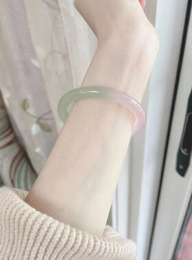 A马卡龙色玉髓手镯8m圆条西瓜色远山黛春带彩粉绿渐变玛瑙玉石镯