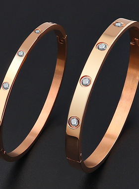 2欧美简约个性时尚钛钢镶钻锆石手镯情侣手环饰品跨境