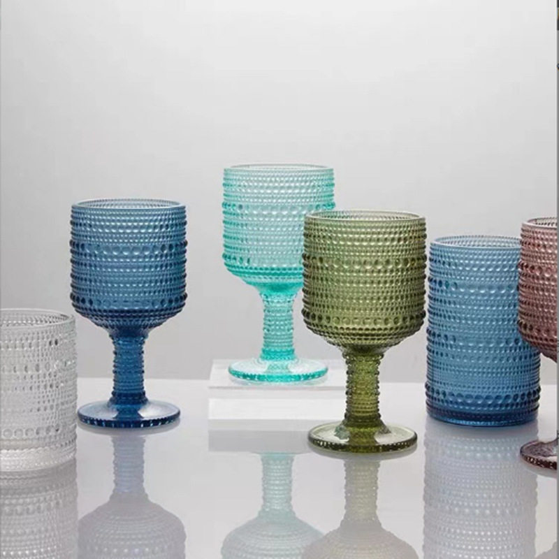 复古彩色玻璃红酒杯浮雕水晶珠点果汁杯水杯家居餐桌装饰法式婚礼,淘宝优惠券,粉丝福利购,淘宝优惠卷