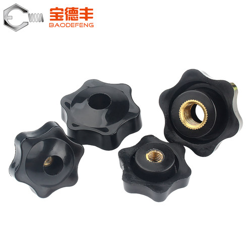 通孔六星梅花手柄螺母星形把手胶木手轮七星手拧铜芯螺丝帽M5-M10 - 图1