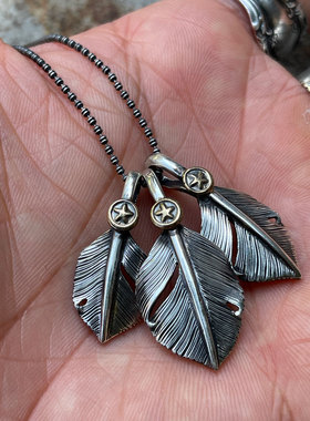 复古印第安925银羽毛吊坠