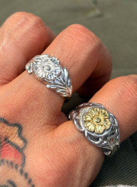 Dear Blossom 帅气新品 橄榄枝包裹全银18K金蔷薇花复古戒指