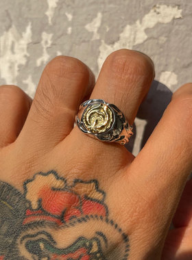 点金3D立体高肉唐草复古银戒指