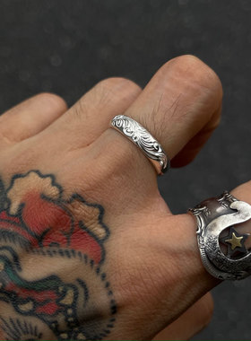 飘逸唐草复古925全银戒指