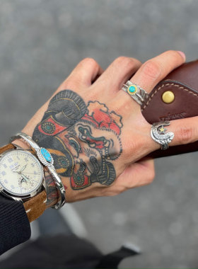 闪电印第安图腾四面全银手镯