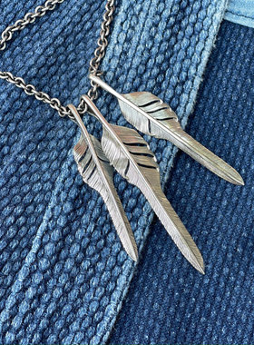 复古印第安925全银风切羽毛吊坠