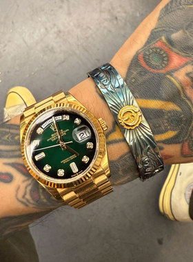 Dear Blossom 华丽新品 18K熔岩月牙大点金太阳射线唐草复古手镯