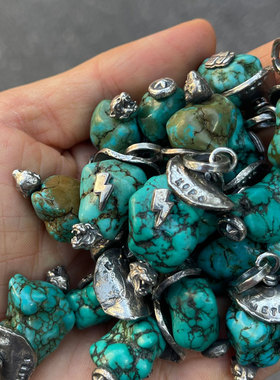 天然松石福字＆闪电五星豹头吊坠