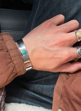 松石复古平打笑脸反战刻印手镯