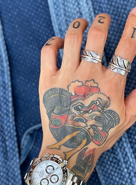 Lucky John 绚丽好看 日本手打18K 金先金复古宽版羽毛戒指