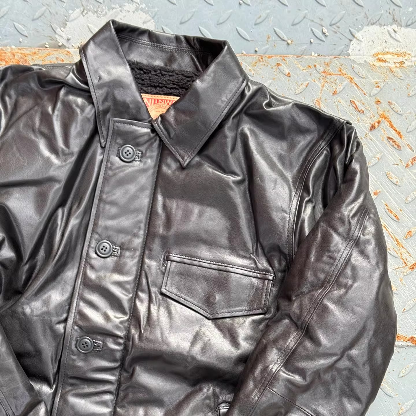 天神Tenjin Works 枥木小牛犊皮羊毛内衬复古 N1甲板服皮衣夹克 - 图3