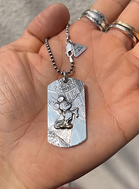 Blind Man Togs 日本手工古董银酒杯改造米奇18K 金足狗牌项链