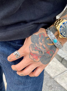 立体唐草美国天然松石银手镯