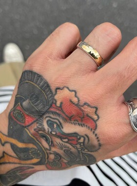 光岚 匠人特殊工法 日本手敲锤目纹18K金熔925银熔金复古戒指