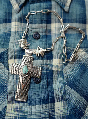 天然松石950银图腾十字架项链