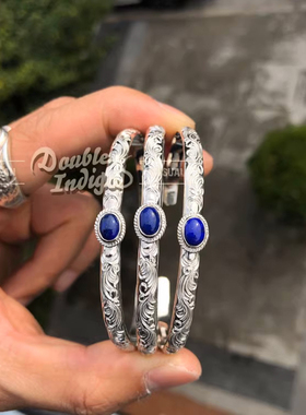 唐草天然青金石复古银手镯