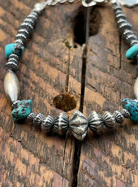 美国松石银籽珠925银珠复古手链