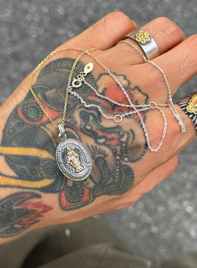 AMP Japan 日本手作3D浮雕10K金人像字母925全银套装项链