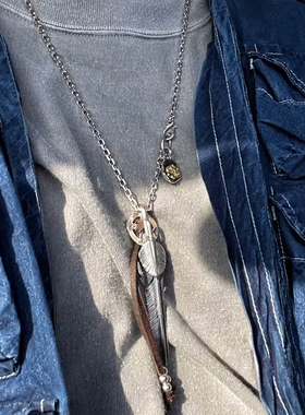 飞轮上银羽毛全银项链套装