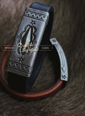 印第安图腾做旧银扣牛皮手环