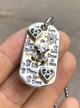 手工银饰涂鸦骷髅鎏金吊坠项链