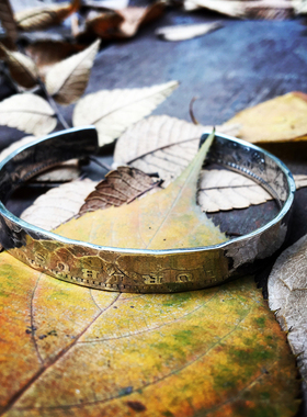 North Work 古董摩根银币 日本手打不规则敲边手镯