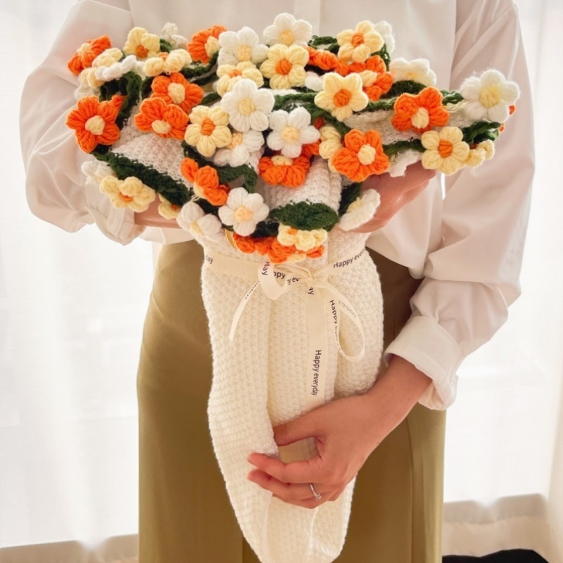 成品玫瑰花束毛毯子手工编织披肩钩织生日礼物女生送闺蜜实用 - 图1