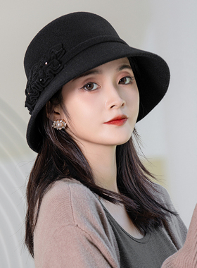 羊毛帽子冬季女显脸小百搭渔夫帽