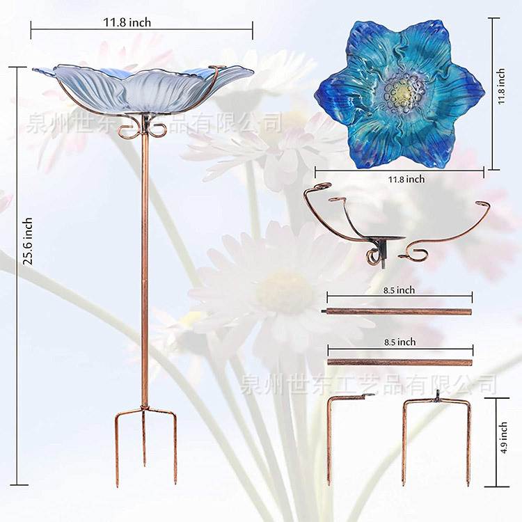 世东跨境地插热熔玻璃鸟浴盆牧羊钩喂鸟器户外花园庭院喂水器摆件 - 图0