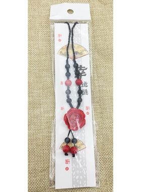 凰城朱饰漆雕玫瑰花手工编织项链女民族风地摊景区货源