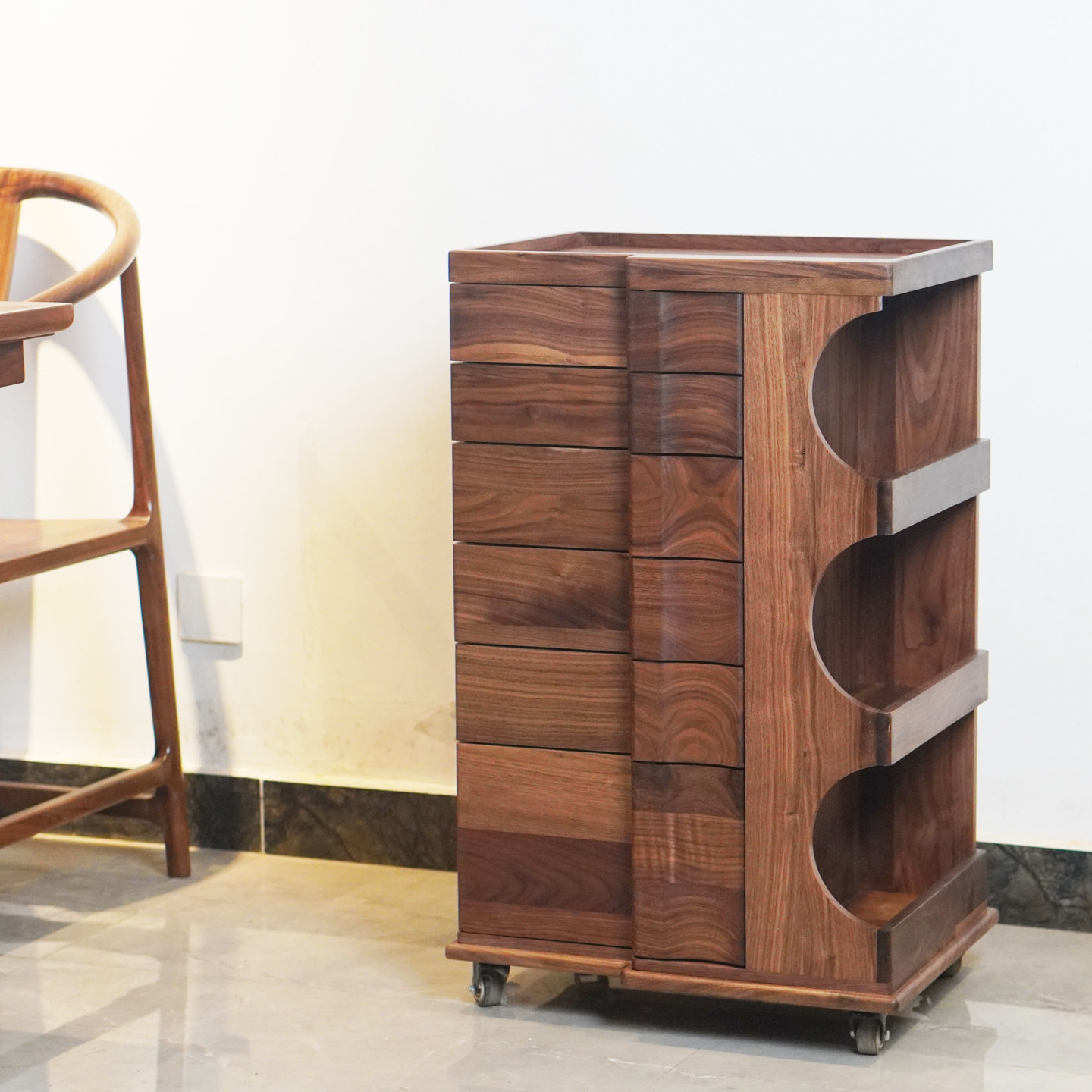 北美黑胡桃旋转茶水柜可移动边柜床头柜餐边柜茶室居家沙发伴侣,淘宝优惠券,粉丝福利购,淘宝优惠卷