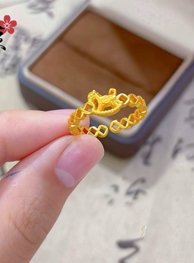 小红书爆款沙金生肖马小众设计感马上有钱戒指小马食指戒百搭手饰