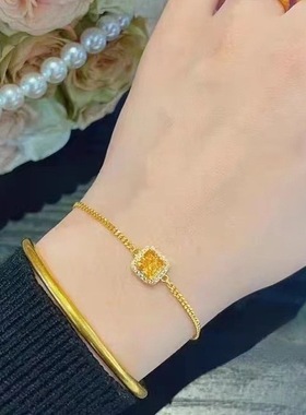 黄水晶方糖戒指女镶嵌黄钻麻花指环黄铜镀金轻奢项链耳钉耳环手链