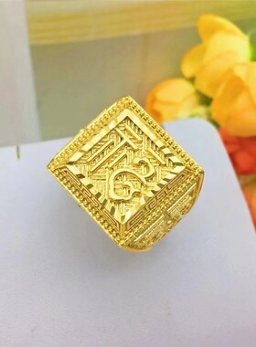 越南沙金戒指男饰品小众设计加厚福发财指环轻奢高级感沙金饰品