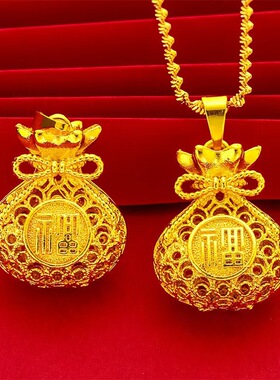 沙金饰品花丝镂空福字平安扣吊坠项链轻奢设计感饰品女高级感首饰