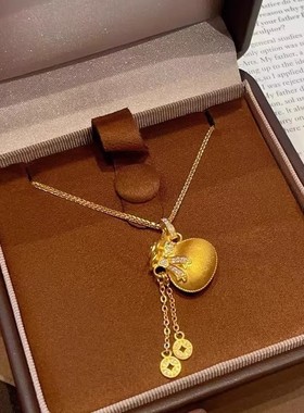 金店同款点钻蝴蝶结福袋流苏钱币项链女款新中式中国风葫芦首饰品