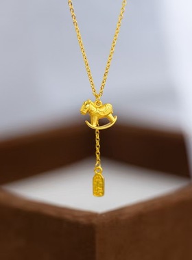 沙金饰品新中式复古风马上有钱平安扣项链女久不掉色高级感首饰品