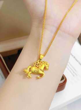金店同款沙金饰品马到成功项链传统灵动骏马驮载钱币生肖马首饰品