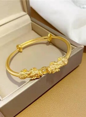 金店同款貔貅推拉手镯女款久不掉色民族风双貔貅铜钱币手饰品手串