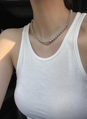 芈俪灰色施家同款珍珠锁骨链
