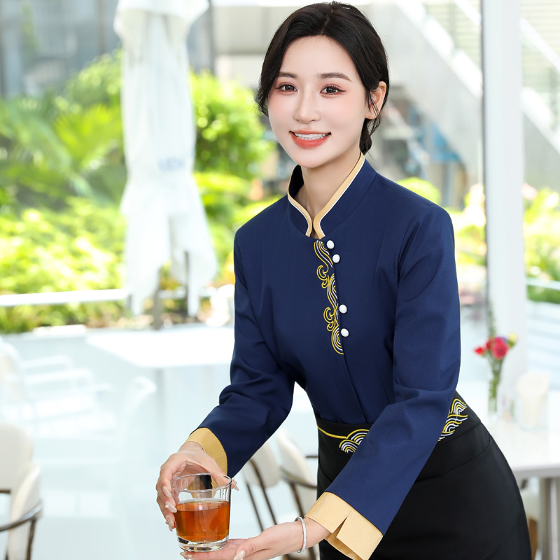 酒店服务员工作服中式餐厅火锅饭店餐饮服装宴会厅茶楼前厅秋冬女 - 图2