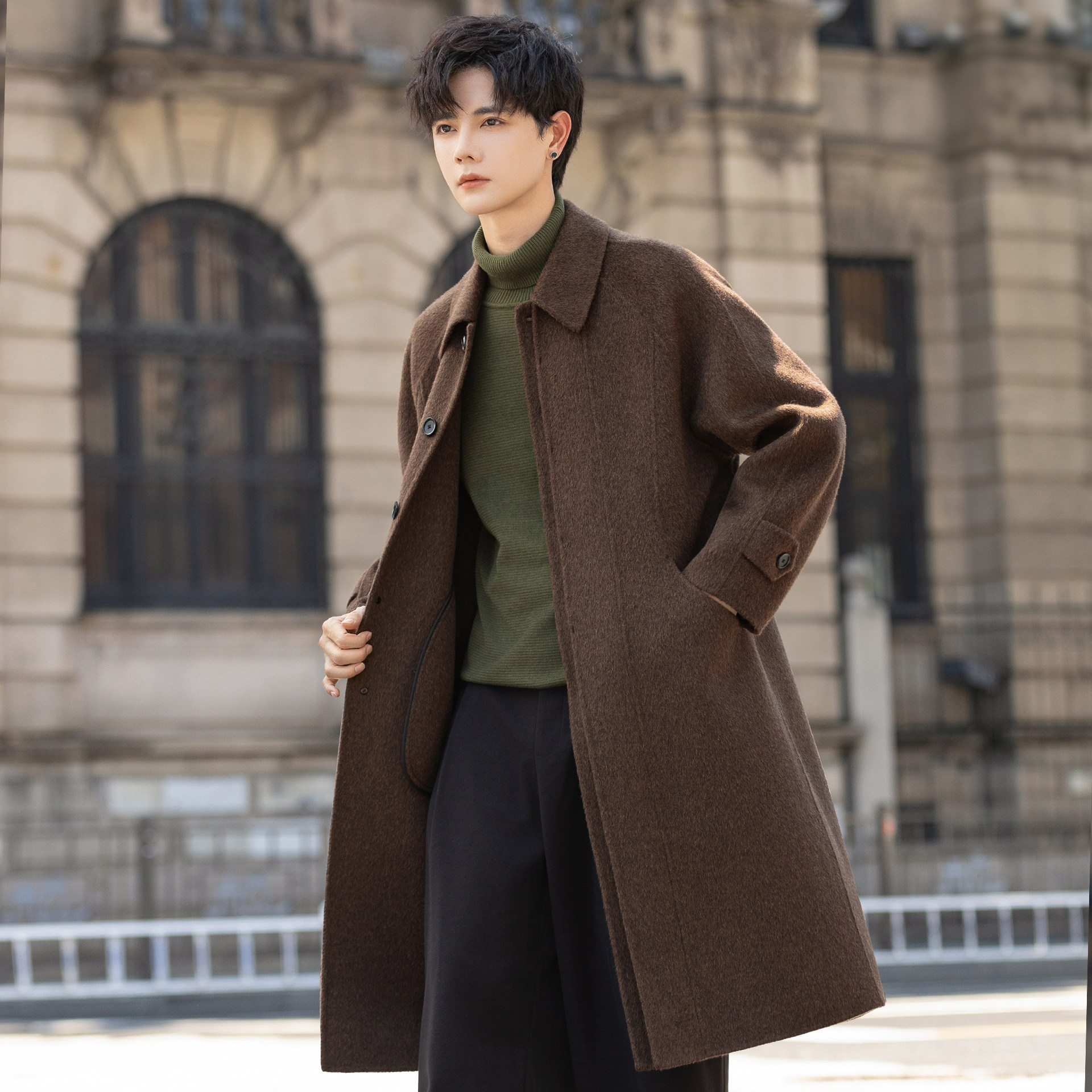 100纯羊毛大衣男士呢子外套中长款过膝翻领双面绒风衣秋冬季加厚,淘宝优惠券,粉丝福利购,淘宝优惠卷